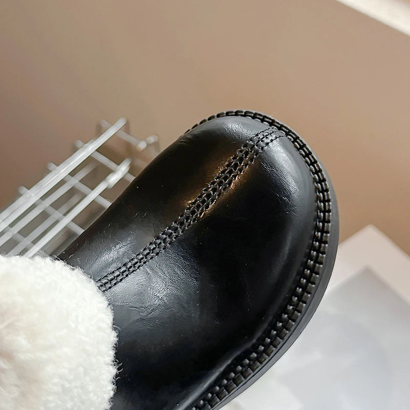 Black Pom-Pom Lined Winter Boots