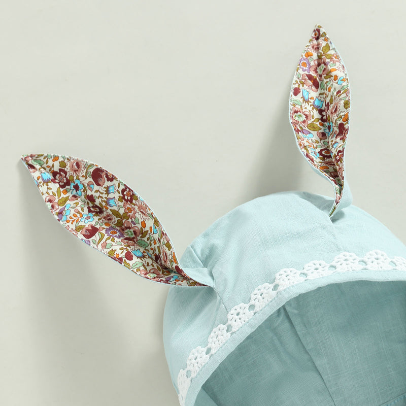 Baby Bunny Romper Set with Bonnet – Soft Blue