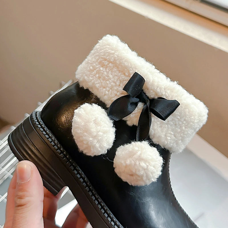 Black Pom-Pom Lined Winter Boots