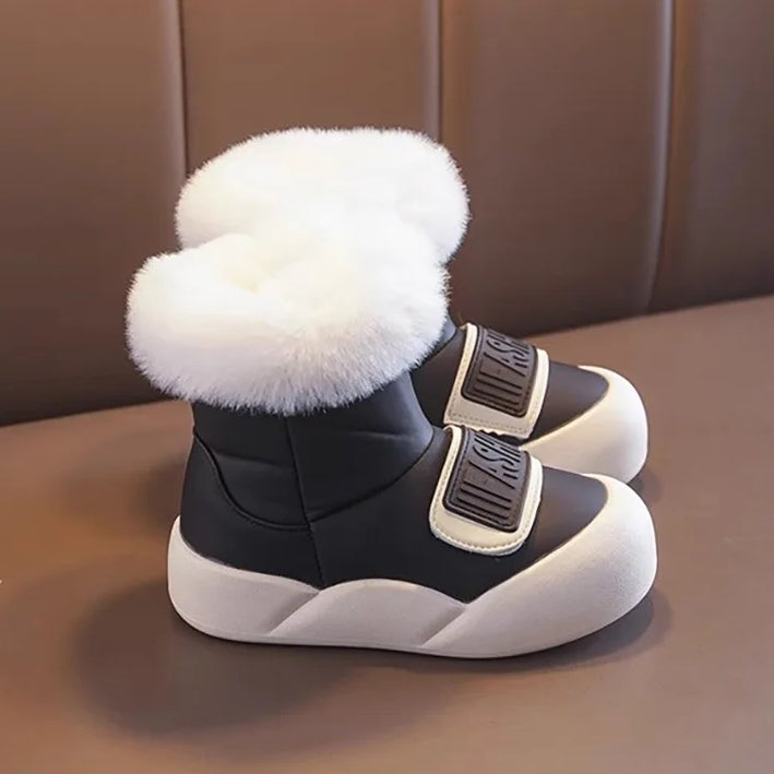 Faux Fur Lined Velcro Winter Boots Black