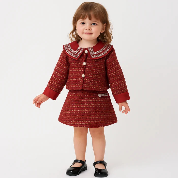 Red Paris Tweed Outfit for Girls