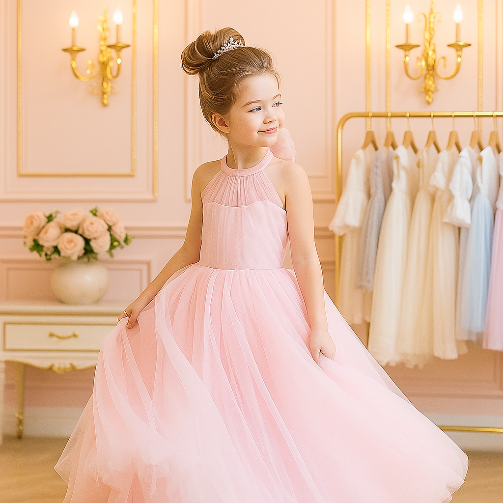 Langes rosa Prinzessinnen-Tüllkleid für Mädchen