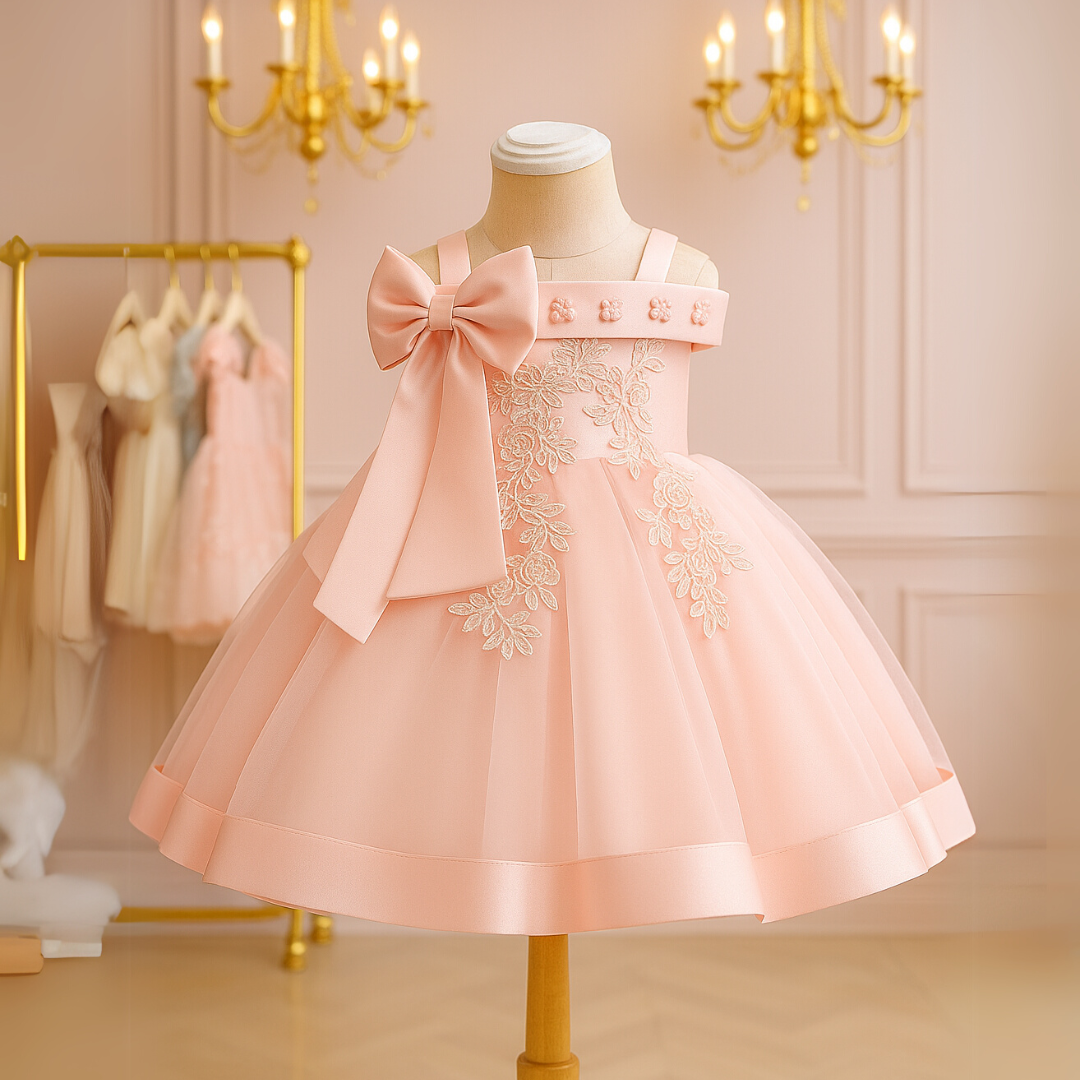 Flower and Bow Kids' Party Dress