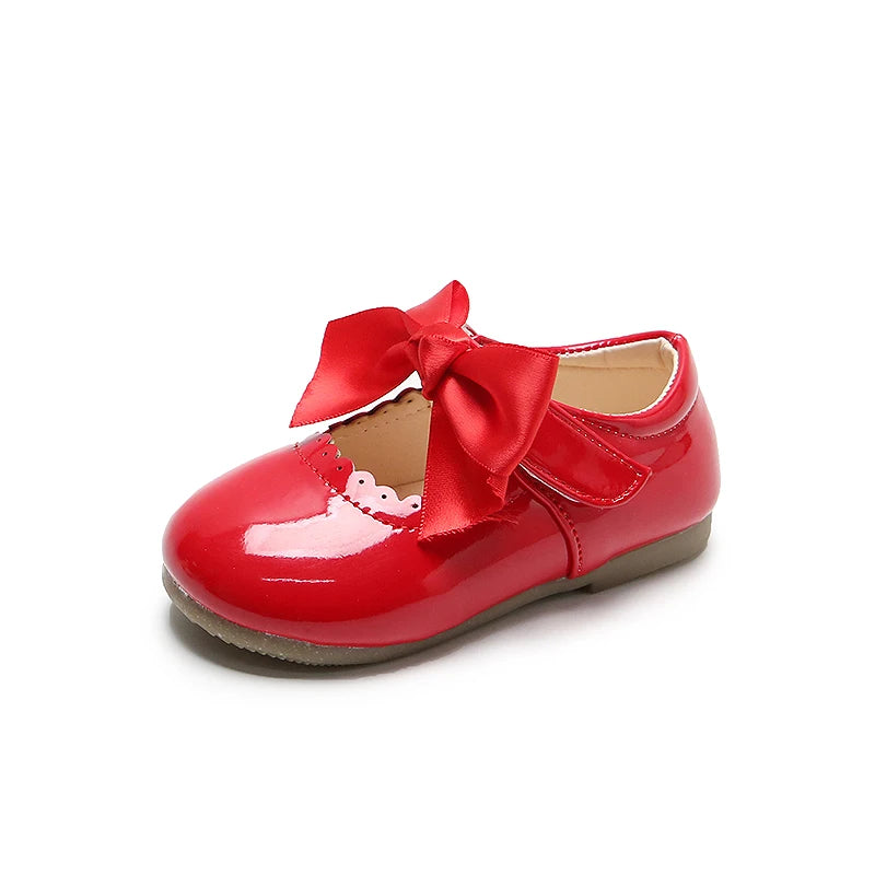 Girls’ Patent Leather Shoes with Satin Bow