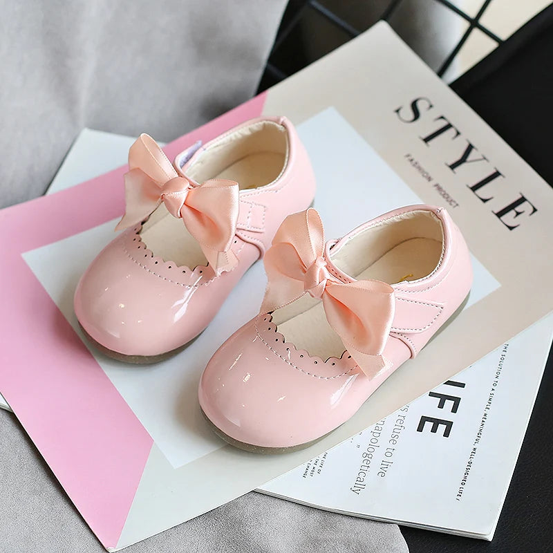 Girls’ Patent Leather Shoes with Satin Bow