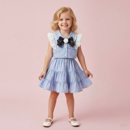 Bluebell Bow Girls Striped Skirt Set
