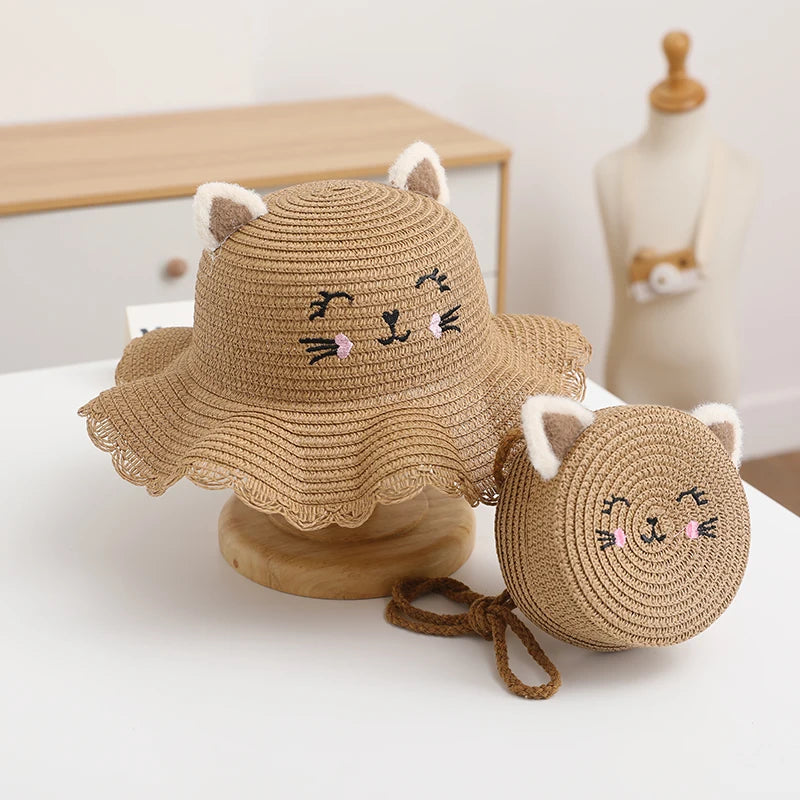 Conjunto de sombrero y bolso de paja Kitty