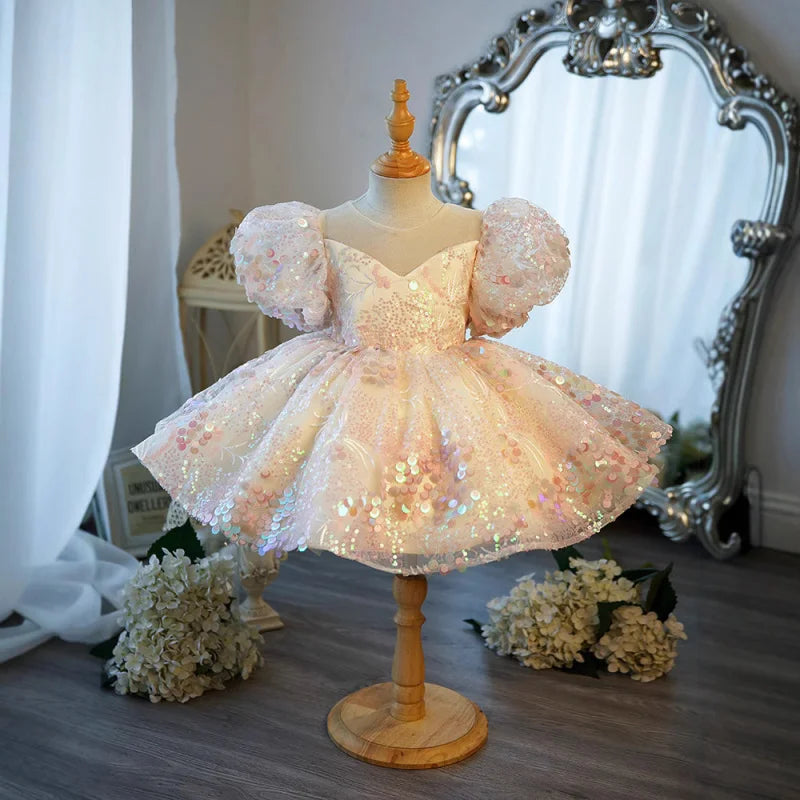 Girls Sparkly Sequin Princess Dress with Bow