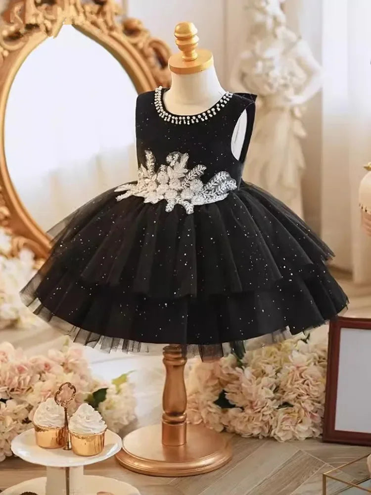Girls Black Sparkle Tulle Party Dress