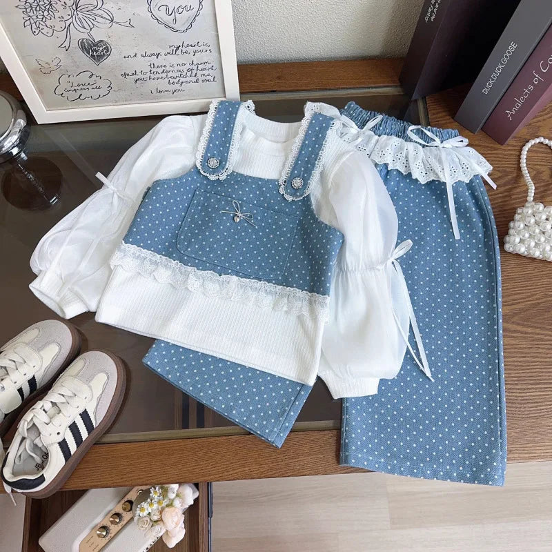 Blueberry Dots & Lace – 3-Piece Set Full of Vintage Charm