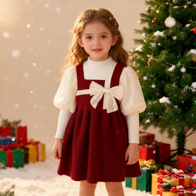 Vestito con fiocco rosso per le feste per bambine