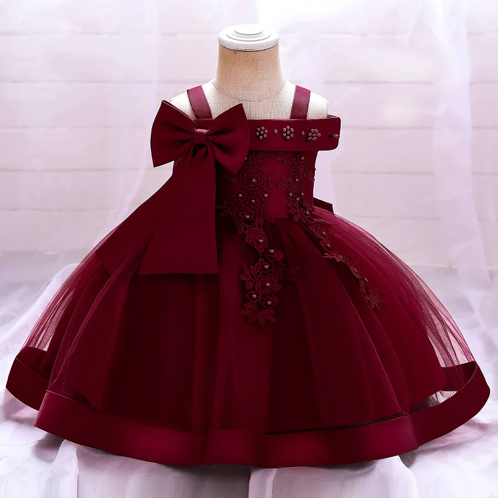 Flower and Bow Kids' Party Dress