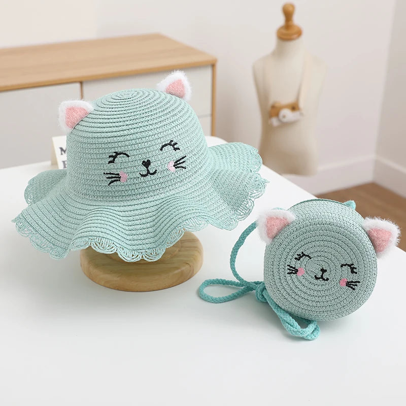 Conjunto de sombrero y bolso de paja Kitty