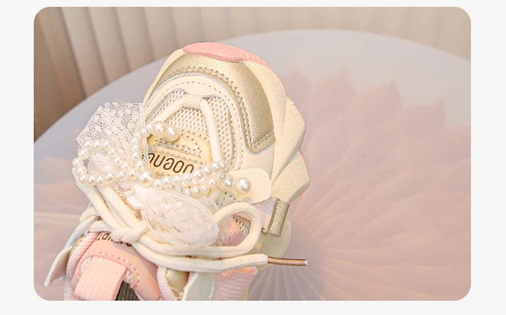 Kids Fashion Sneakers with Pearl Bow