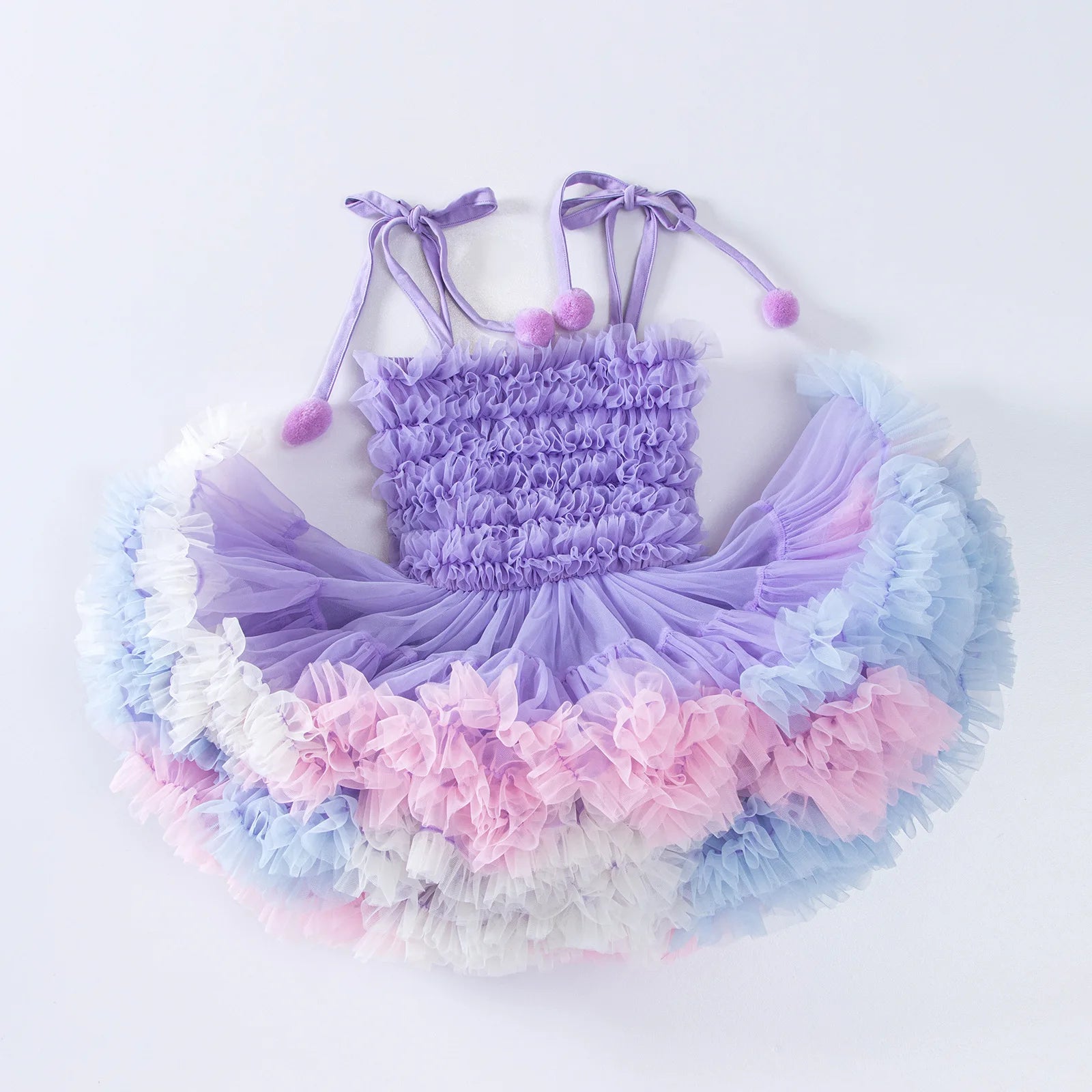 Pink & Purple Ruffle Pompom Tutu Dress