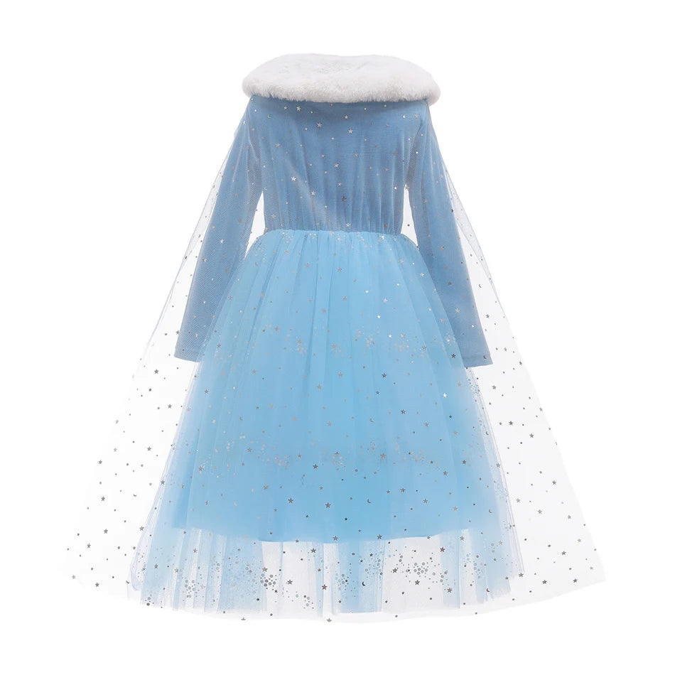 Disfraz de Reina de Hielo con cuello de peluche para niña
