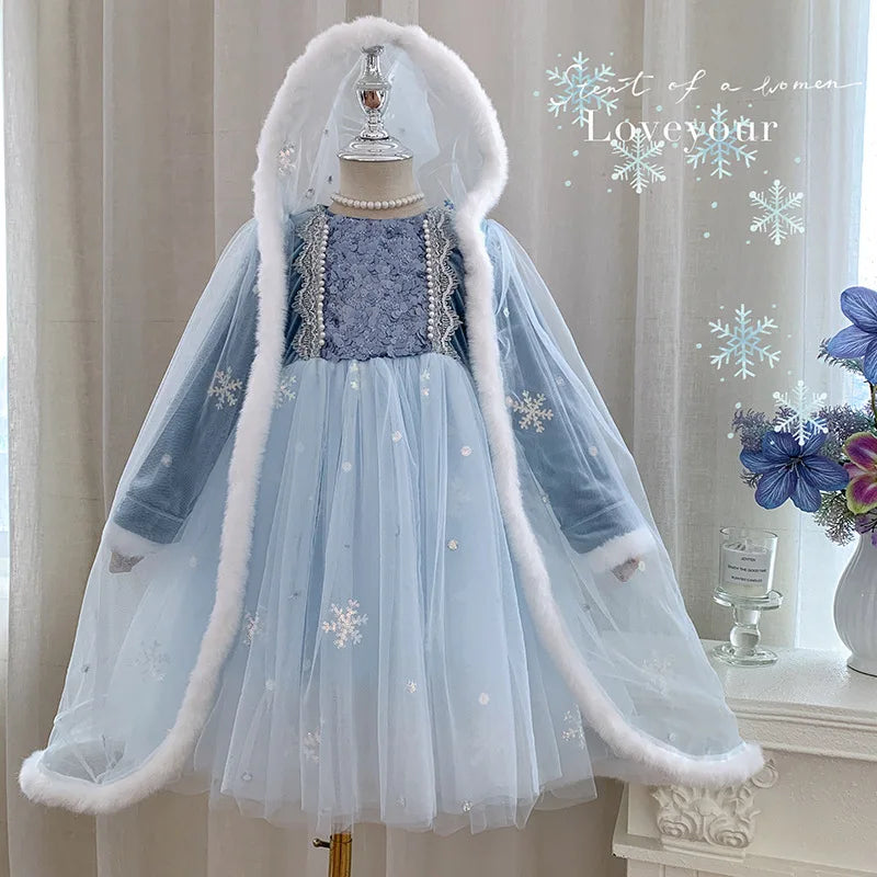women's light blue winter princess dress Ice Princess Dress with Cape – Magic Tree Kids