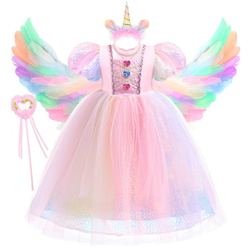 Rainbow Unicorn Princess Dress for Girls