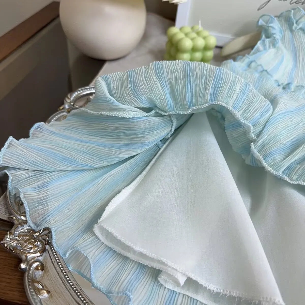 Blueberry Whispers – Light Blue Ruffle Dress for Girls