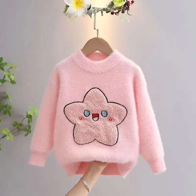 Kawaii Star Face Fluffy Knit Sweater