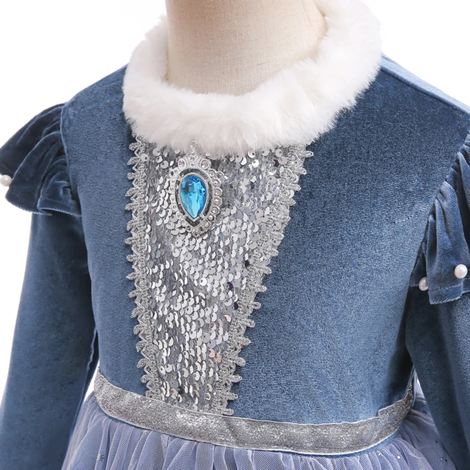 Disfraz de Princesa de Hielo de Invierno: Terciopelo y Tul de Copos de Nieve
