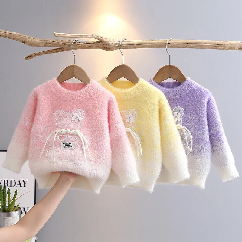Gradient Teddy Bow Knit Sweater