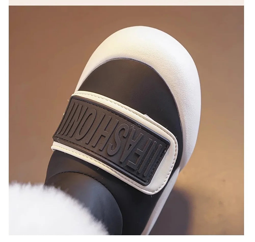 Faux Fur Lined Velcro Winter Boots Black