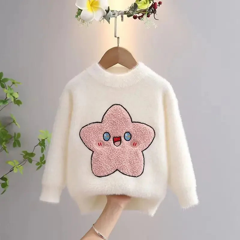 Kawaii Star Face Fluffy Knit Sweater