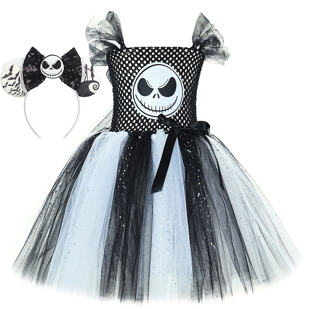Spooky Skeleton Tutu Costume Dress for Girls