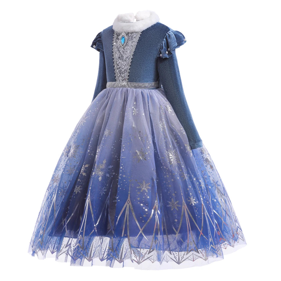 Disfraz de Princesa de Hielo de Invierno: Terciopelo y Tul de Copos de Nieve