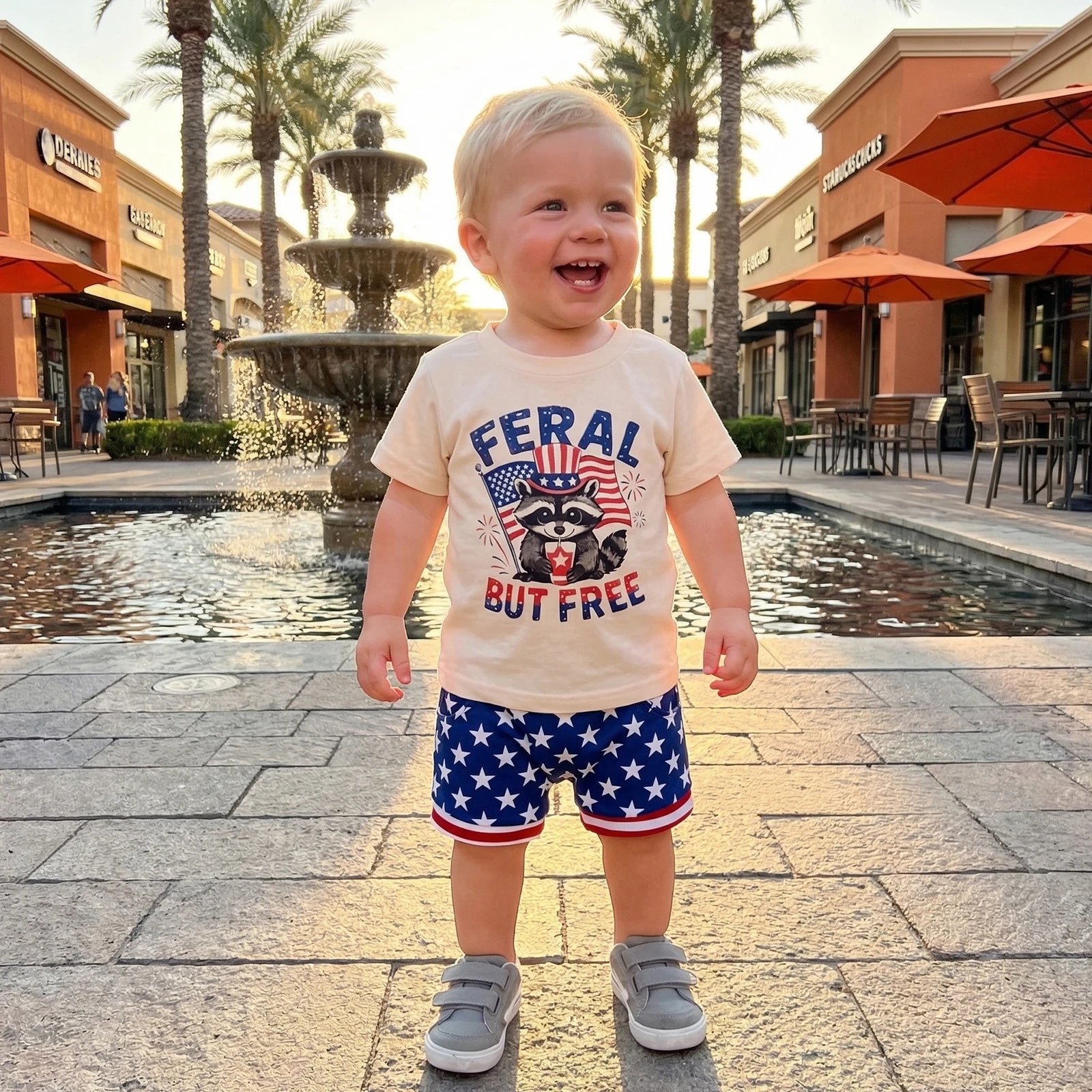 Feral But Free Tee & Stars Shorts Set