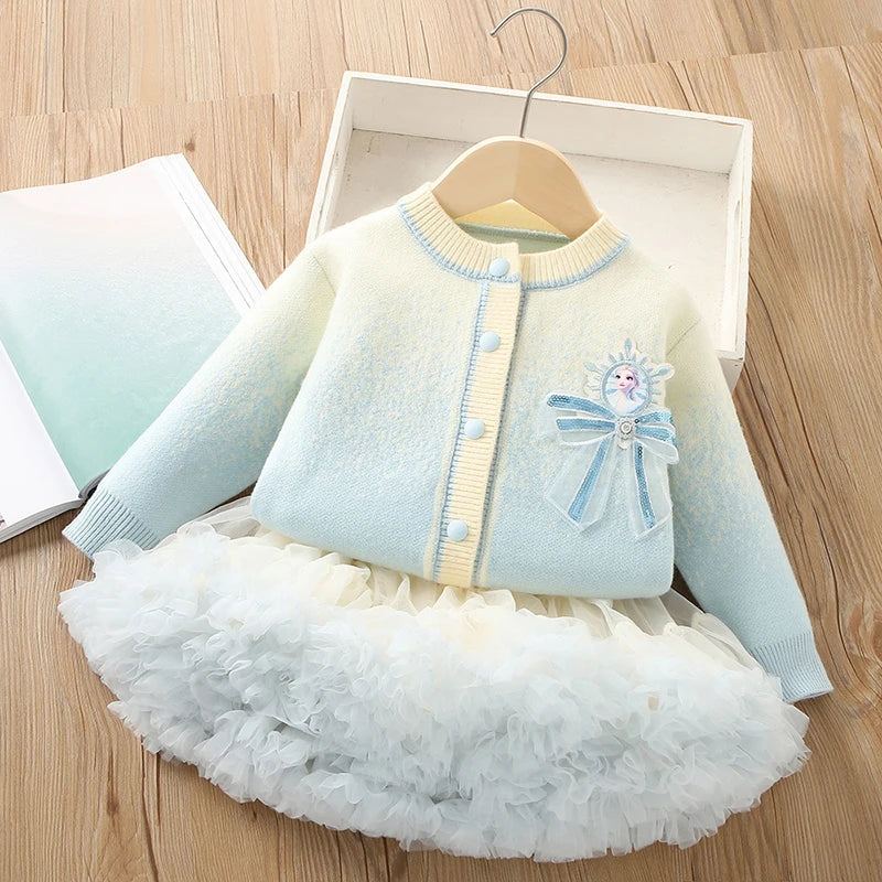 Ice Princess Outfit for Girls – Tulle Tutu Skirt & Knitted Top