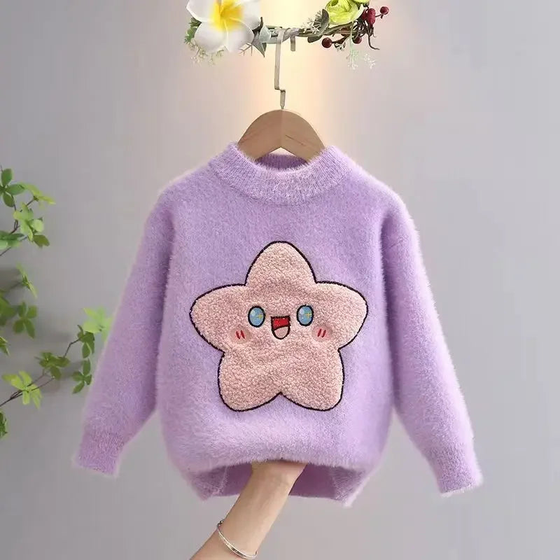 Kawaii Star Face Fluffy Knit Sweater