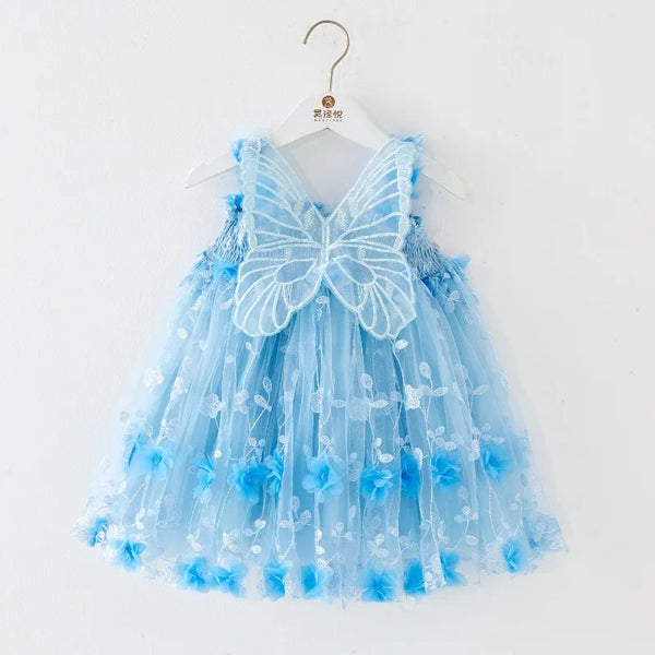 Vestido de princesa mariposa azul para niña