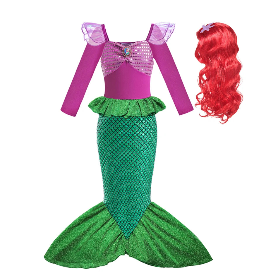 Disfraz de princesa sirena de manga larga con peluca