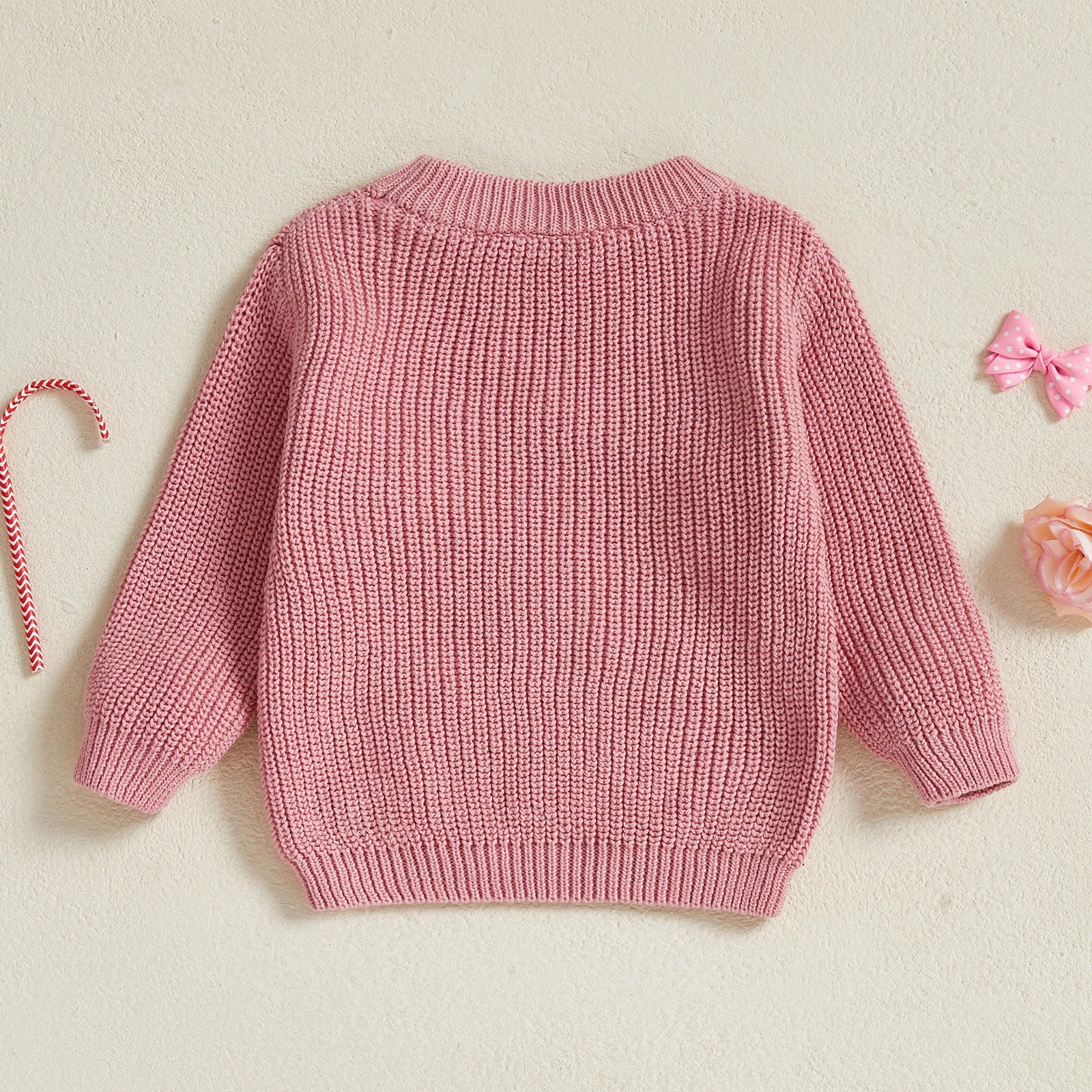 Girls’ Pink Candy Cane Christmas Sweater