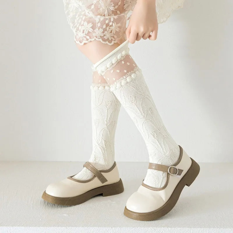 Lolita Textured Knee-High Socks Set – 5 Pairs of Romantic Elegance for Girls