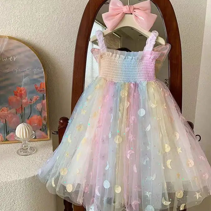 Girls’ Rainbow Princess Dress with Butterfly Wings