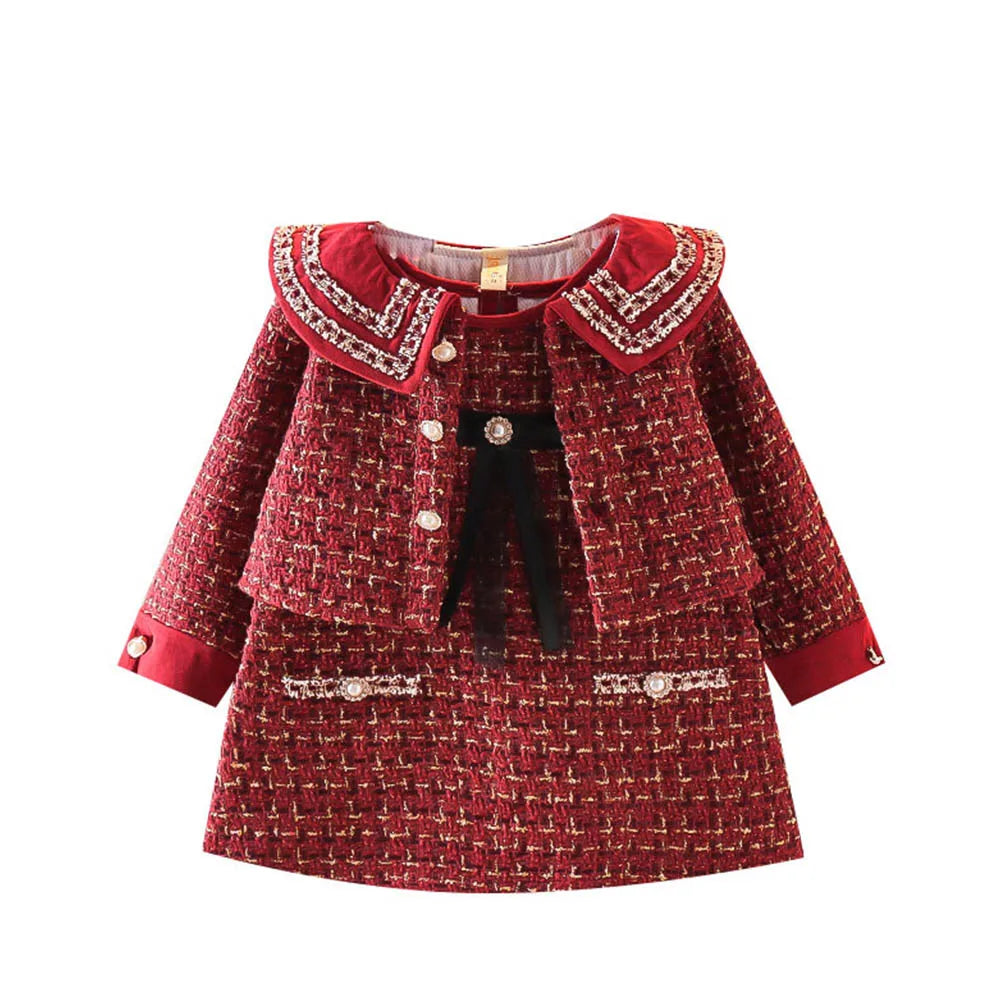 Rotes Pariser Tweed-Outfit für Mädchen