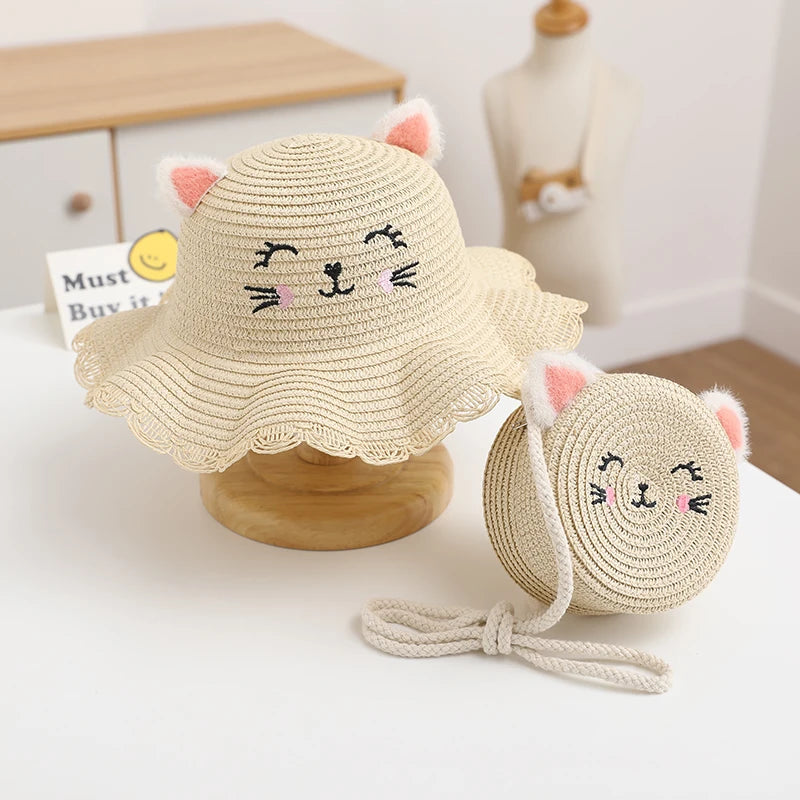 Conjunto de sombrero y bolso de paja Kitty