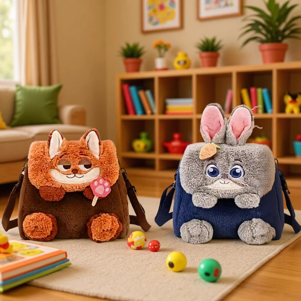 Borsa a tracolla di peluche con coniglietto e volpe