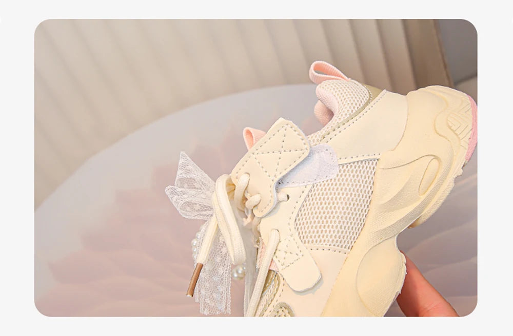 Kids Fashion Sneakers with Pearl Bow