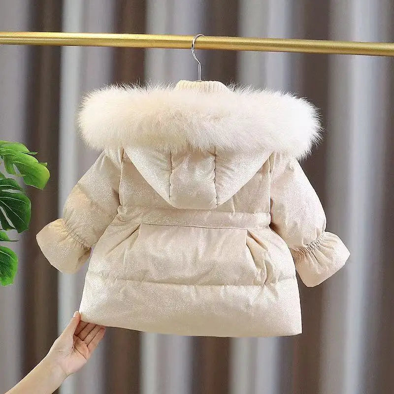 Winter Princess Puffer Coat – Soft Gold Elegance