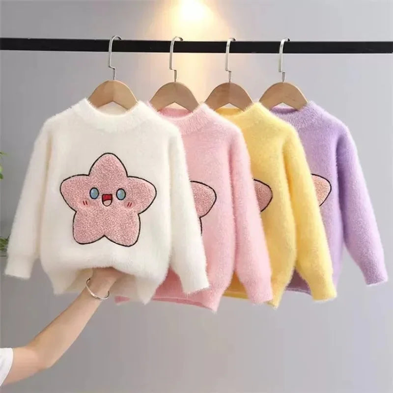 Kawaii Star Face Fluffy Knit Sweater