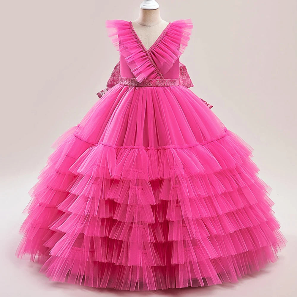 Long Princess Luxury Layered Tulle Party Dress for Girls