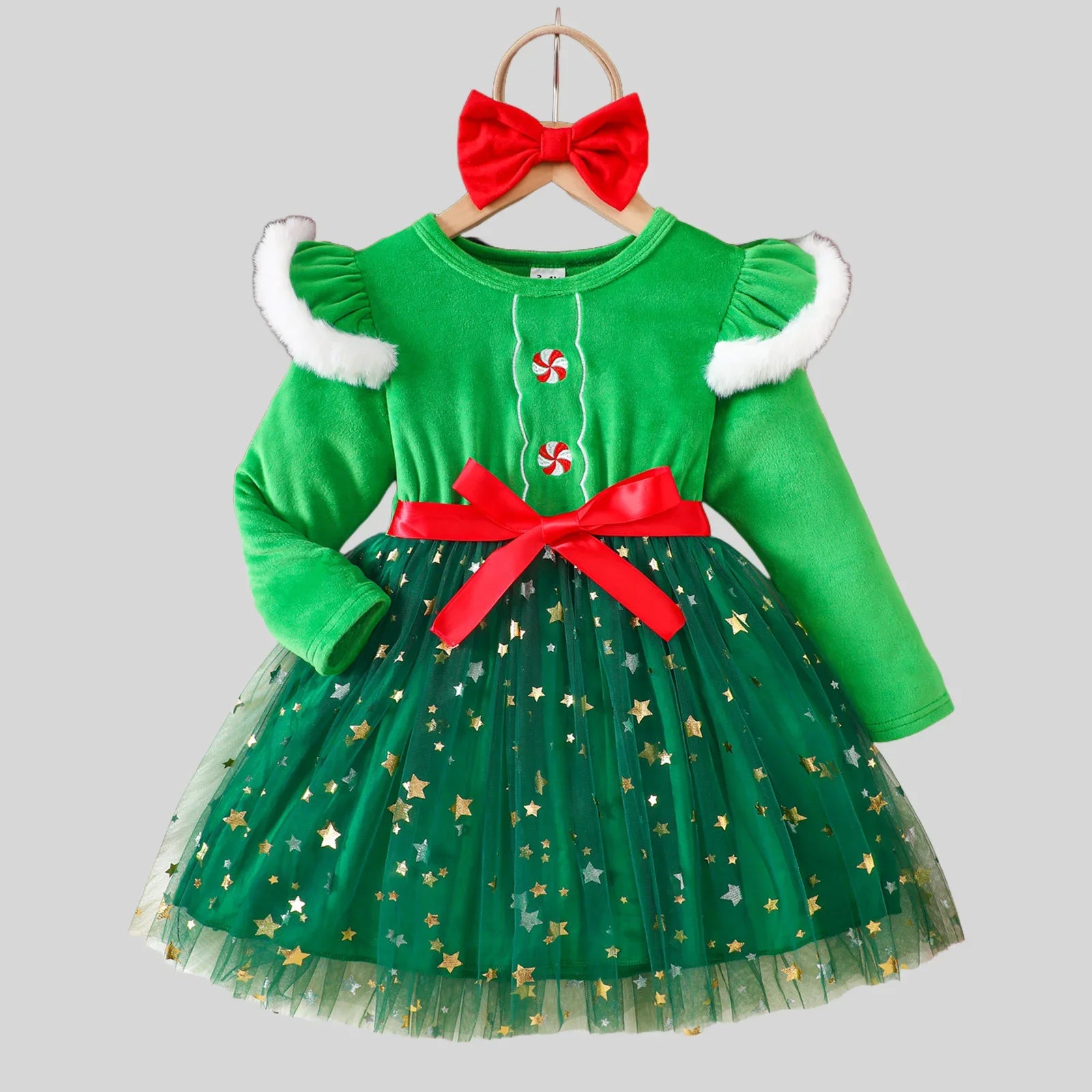 Christmas Elf Tulle Dress with Headband
