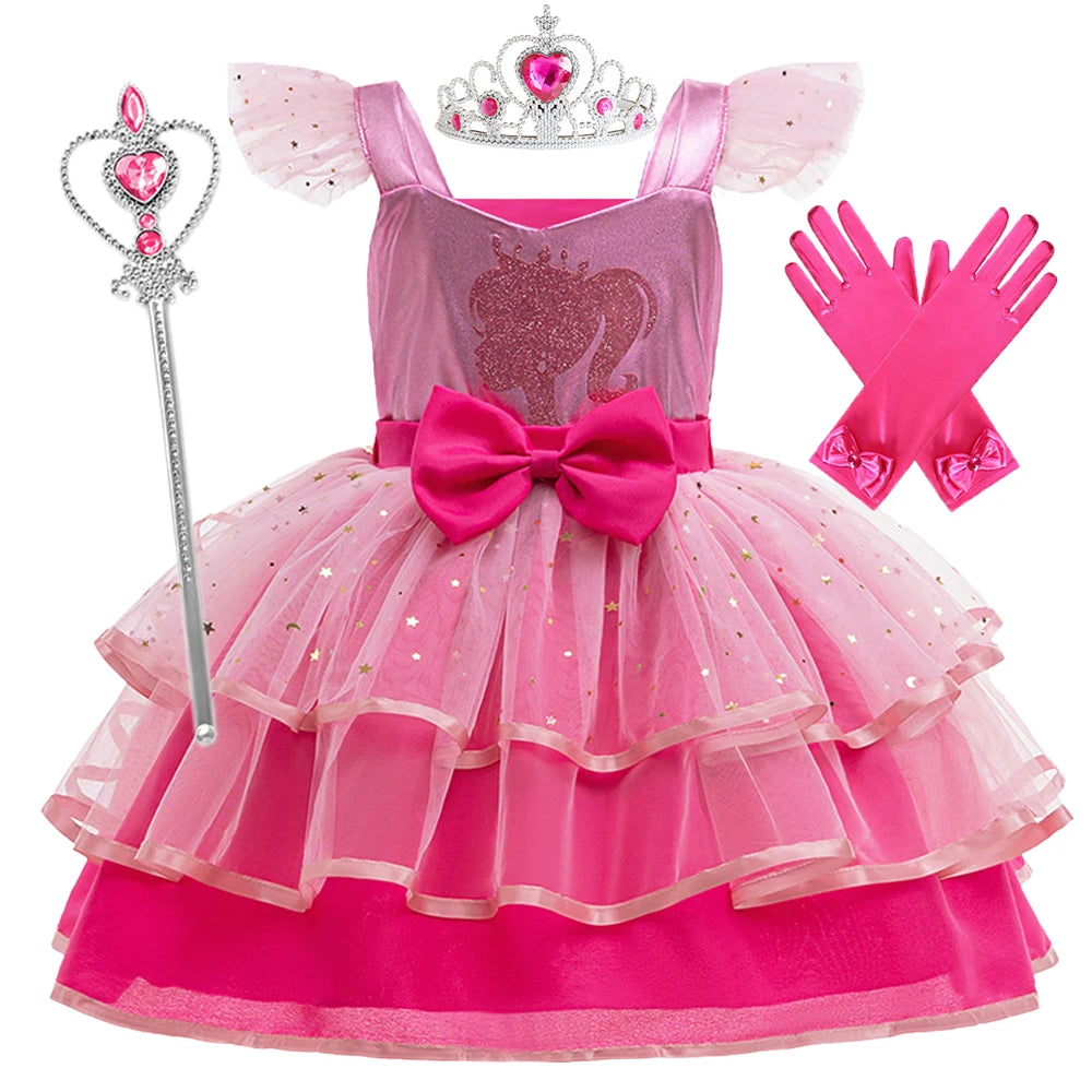 barbie princess dress costume Barbara Princess Charm Cosplay Costume Pink Dress with Necklace and Crown