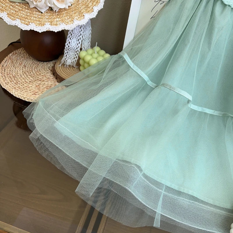 Mint Blossom Tulle Dress for Girls