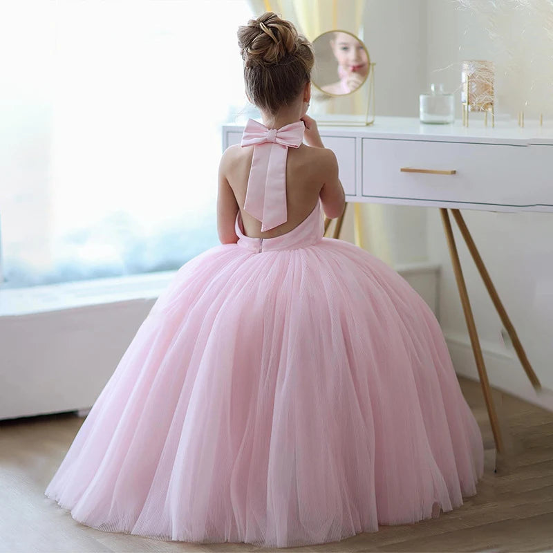 Langes rosa Prinzessinnen-Tüllkleid für Mädchen