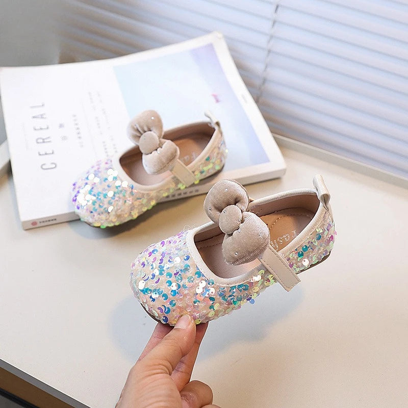 Velvet Bow Sequin Mary Jane Shoes